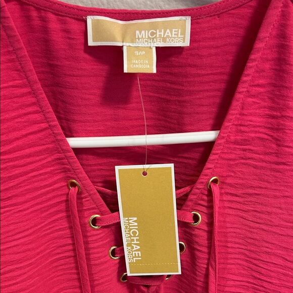 Michael Kors Hot Pink Lace-Up Blouse, Women’s Size Small, Brand New - Picture 4 of 7